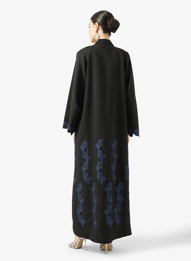 hayas closet Lace Embellished Open Front Lapel Collar Abaya - Image 2